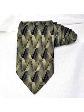 Haggar Mens Geometric Pattern Silk Tie - Green & Black 61" Long 3.5" Wide NWOT